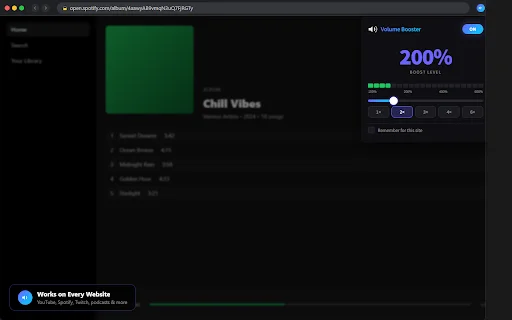 Volume Booster: Palakasin ang Audio sa Browser hanggang 600% - Screenshot 2